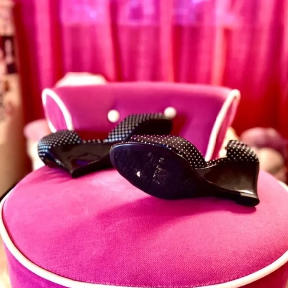 1950s Retro Pinup Style Satin Peep-Toe Polka Dot Slip-On Wedges Women’s 7.5 - Picture 5 of 5